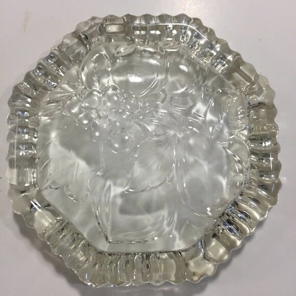 Vintage Table Ashtray Clear Glass Bottom Etched Fruit Octagon Shape 3.8” Wide - Picture 6 of 7